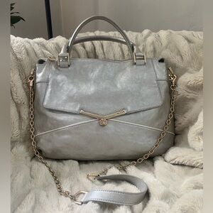 Botkier Valentina Leather Satchel in Silver Metallic